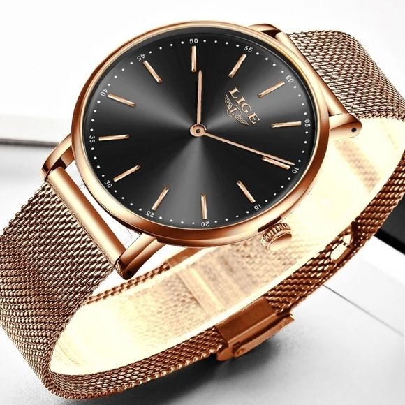 Rose Gold Mesh Stainless Steel Watch Top Brand - Picture 14 of 15